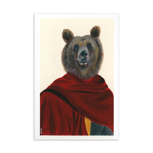 4x6 inch Bear in a Red Shawl - Animal Postcard Print