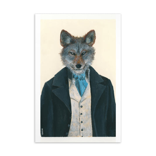 4x6 inch Coyote in a Bridgerton Costume - Animal Postcard Print