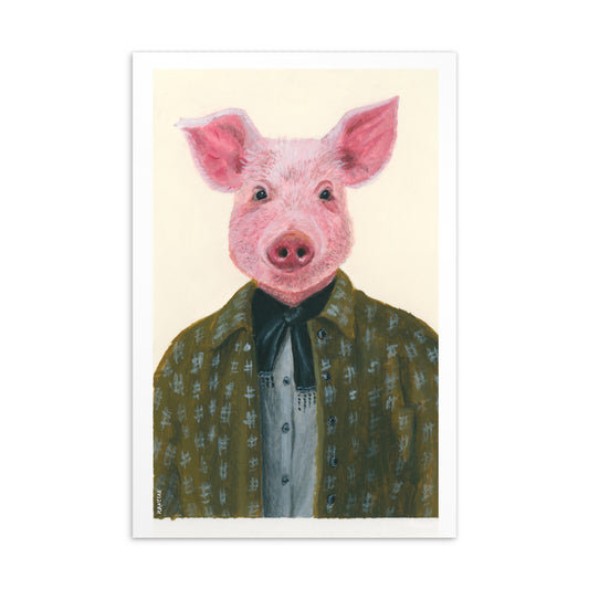 4x6 inch Pig in a Classy Jacket - Animal Postcard Print