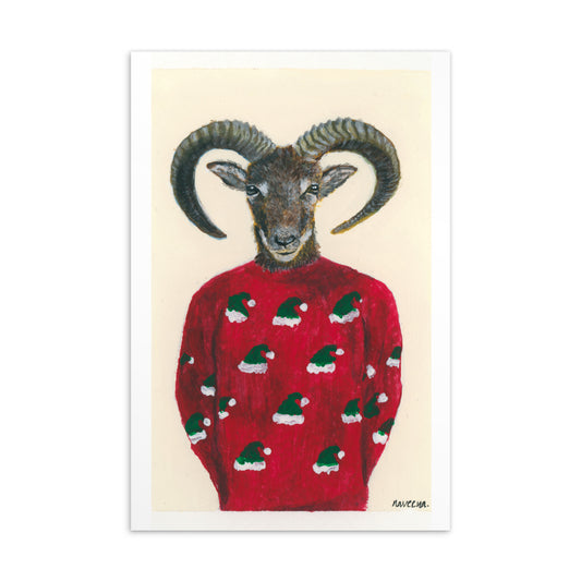 4x6 inch Ram in an Ugly Sweater - Animal Postcard Print