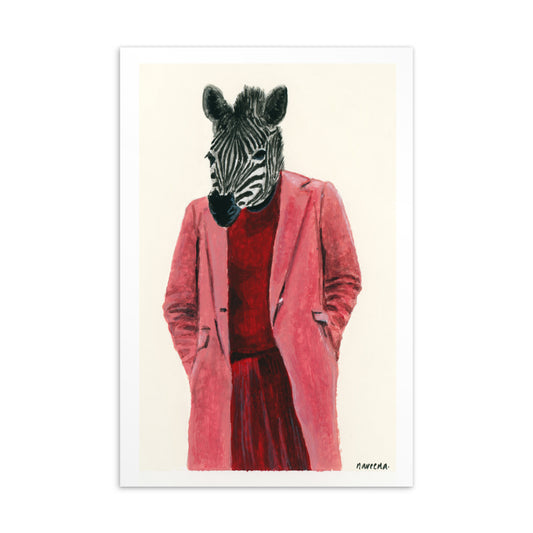 4x6 inch Zebra in a Pink Jacket - Animal Postcard Print