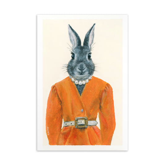 4x6 inch Bunny with a Pearl Necklace - Animal Postcard Print