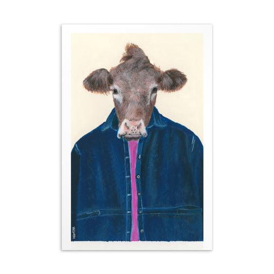 4x6 inch Cow in Denim - Animal Postcard Print