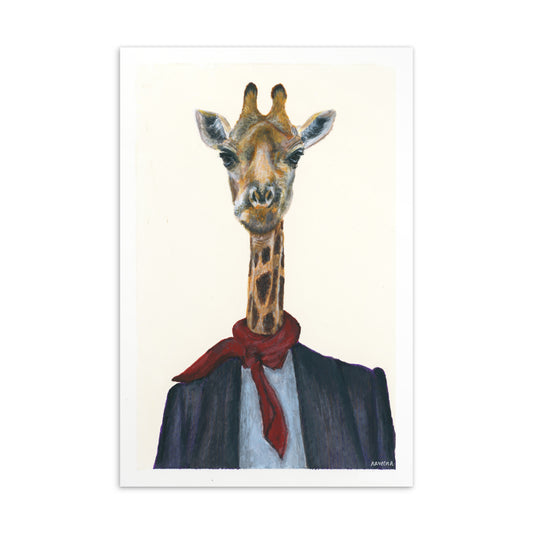 4x6 inch Giraffe with a red scarf - Animal Postcard Print